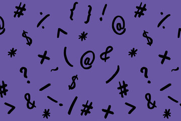 pattern with the image of keyboard symbols. Punctuation marks. Template for applying to the surface. fiolet background