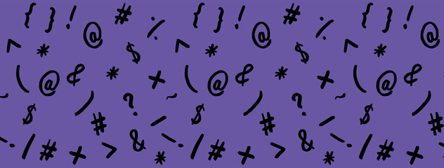 pattern with the image of keyboard symbols. Punctuation marks. Template for applying to the surface. fiolet background. Banner for insertion into site.