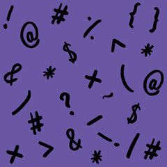 pattern with the image of keyboard symbols. Punctuation marks. Template for applying to the surface. fiolet background