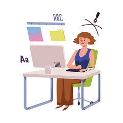 Graphic and UI designer freelancer character, flat vector illustration isolated.