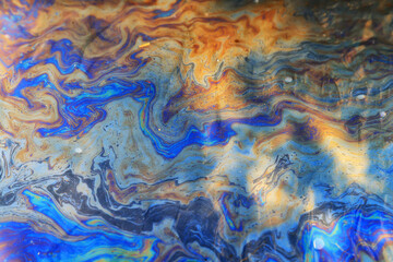multicolored spot gasoline abstract background, abstract oil spill on water
