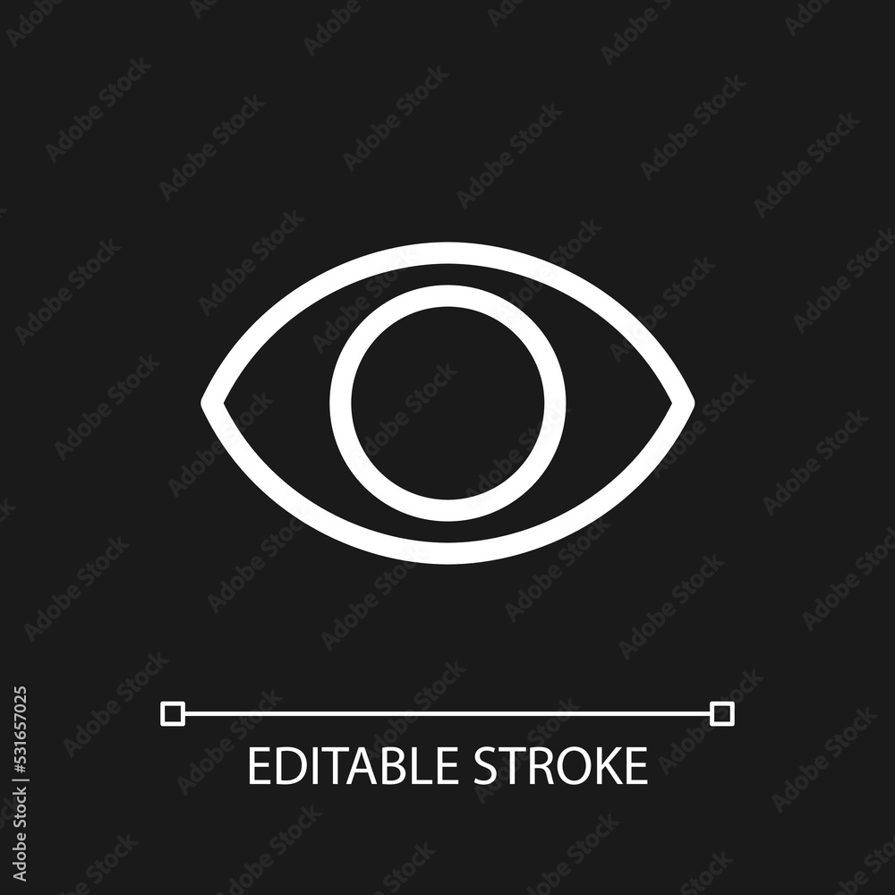 Aufkleber eye pixel perfect white linear ui icon for dark theme. part of human body. organ of perception. vect
