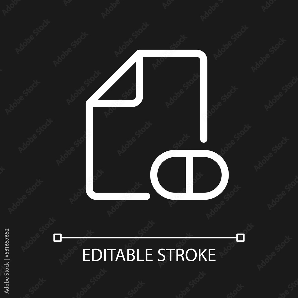Poster electronic prescription pixel perfect white linear ui icon for dark theme. digital record. vector li