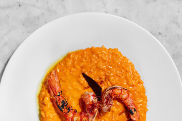 Risotto with cheddar cheese and shrimps