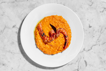 Risotto with cheddar cheese and shrimps