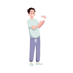 Happy man applauds with bravo gesture, flat vector illustration isolated.