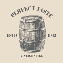Logo Wooden beer barrel logo - vector illustration, retro vintage style logo vector object template design