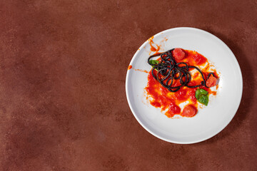 Spaghetti with cuttlefish ink and grilled octopus