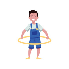 Hula hooping little boy flat style, vector illustration