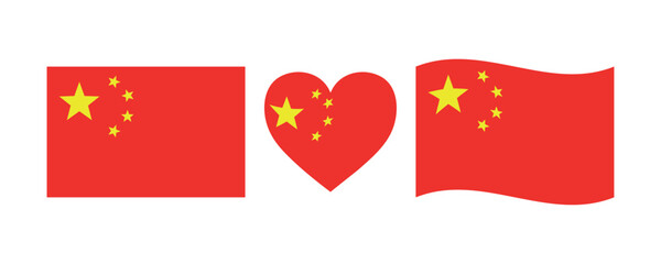 Chinese flag signs set. Chinese heart shape decorative element. China Independence Day. National Day in China signs symbols.