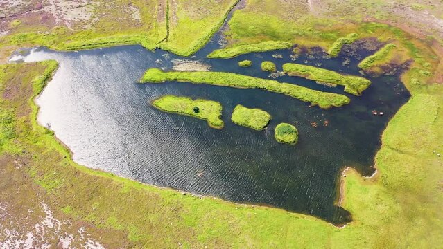 Aerial view of An Lough o Tuaidh on Tory Island, County Donegal, Ireland