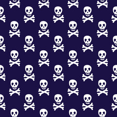 Halloween seamless pattern with skull with crossbones. Scary pattern, colorful Halloween print. Autumn pirate wallpaper or party background with skulls - for fabric, for textiles, for wrapping paper.