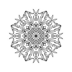 Mandala silhouette print for adult coloring book. Oriental vector illustration, anti stress therapy, coloring pages. Geometric flower shape for yoga and meditation. Decorative round floral ornament.
