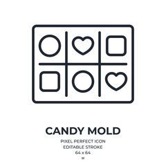 Candy and chocolate mold editable stroke outline icon isolated on white background flat vector illustration. Pixel perfect. 64 x 64.