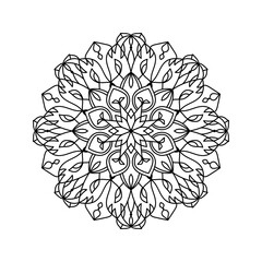 Oriental vector illustration, anti stress therapy, coloring pages. Mandala silhouette print for adult coloring book. Geometric flower shape for yoga and meditation. Decorative round floral ornament.