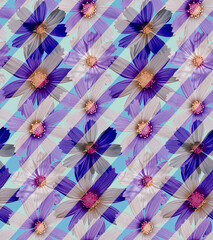 Abstract Real Calendula Daisy Flowers Diagonal Stripes Seamless Pattern Trendy Fashion Pattern Stylish Chic Colors Perfect for Allover Fabric Print