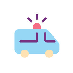 Ambulance flat color ui icon. Urgent medical help. First aid. EMS vehicle. Transport with siren. Simple filled element for mobile app. Colorful solid pictogram. Vector isolated RGB illustration