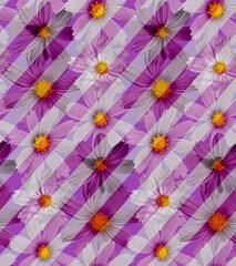 Obraz na płótnie Canvas Abstract Real Calendula Daisy Flowers Diagonal Stripes Seamless Pattern Trendy Fashion Pattern Stylish Chic Colors Perfect for Allover Fabric Print