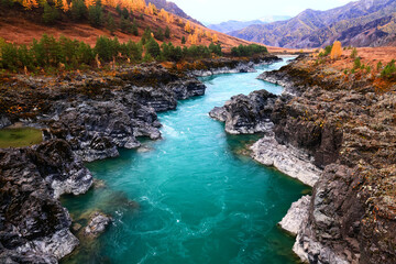 Obraz premium landscape mountain altai, panorama scenery freedom, autumn nature of siberia
