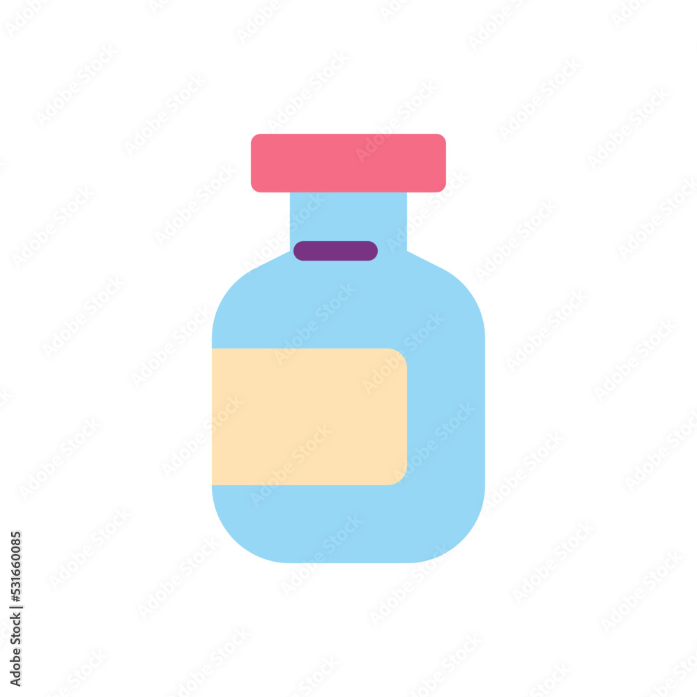 Poster medication bottle flat color ui icon. drug package. liquid remedy and solid tablets. simple filled e