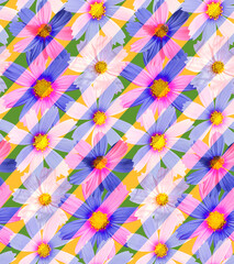 Abstract Real Calendula Daisy Flowers Diagonal Stripes Seamless Pattern Trendy Fashion Pattern Stylish Chic Colors Perfect for Allover Fabric Print