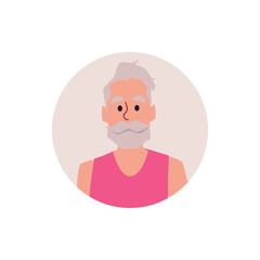 Hipster elderly man portrait or avatar, flat vector illustration isolated.