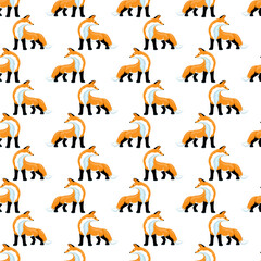 Seamless pattern with foxes on white background.