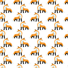 Seamless pattern with foxes on white background.