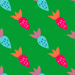 Simple strawberry seamless pattern. Hand drawn strawberries wallpaper. Fruits backdrop.