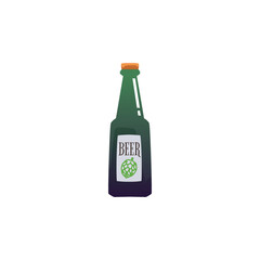 Closed glass beer bottle with walnut on label flat style