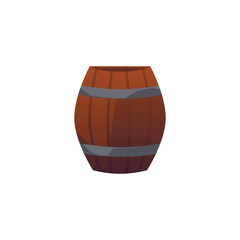 Wooden barrel for storing beer or wine flat vector illustration isolated.