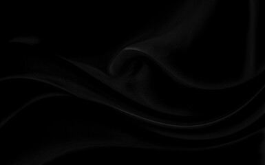 Black gray satin dark fabric texture luxurious shiny that is abstract silk cloth background with patterns soft waves blur beautiful.