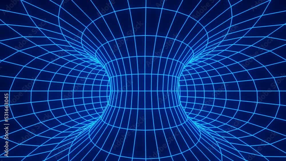 Poster flying in digital tunnel . abstract motion background. cyberpunk concept. sci-fi seamless looping an
