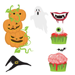 Set of posters in Halloween theme. Hand drawn characters. Collection for print poster or sticker. Vector illustration. 