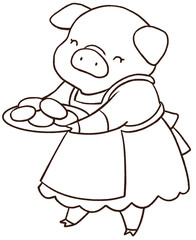 Line art with piglet life in spring watercolor icon