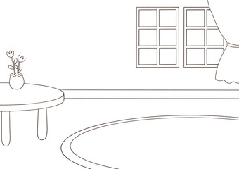 Line art with piglet life in spring watercolor icon