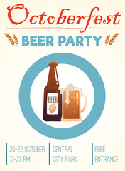 Oktoberfest beer party invitation banner, flat vector illustration.