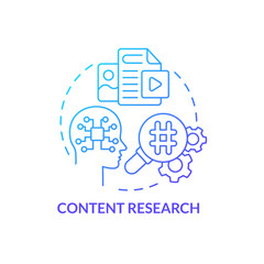 Content research blue gradient concept icon. Data analytics. Identify business trends. AI in marketing abstract idea thin line illustration. Isolated outline drawing. Myriad Pro-Bold font used