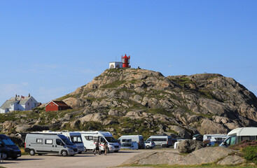 Camping on parking on Lindesnes lighthouse, South Norway - obrazy, fototapety, plakaty