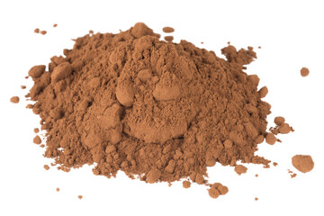 Heap of cocoa powder isolated on white background.