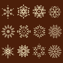 Obraz na płótnie Canvas Snowflakes icon collection. Graphic modern gold ornament