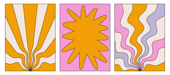 Set of retro backgrounds and posters. Abstract colorful backgrounds with outline. with space for text, abstract distorted shapes. Vector illustration isolated on a white background. Graphic Template