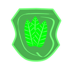 logo illustration with green leaf in the middle