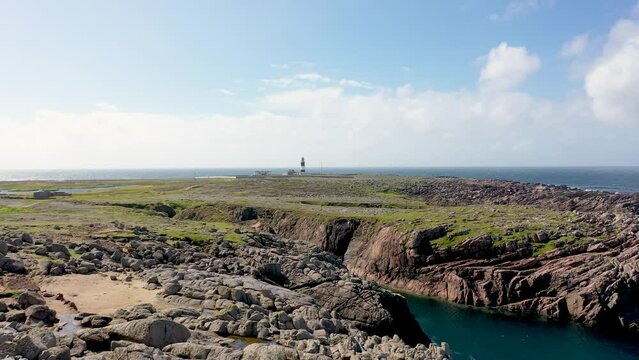 Aerial view of the Lighthouse on Tory Island, County Donegal, Republic of Ireland