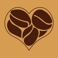 Beautiful creative heart shape with coffee beans . Vector illustration. Line art, logo design, template  line, icon