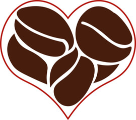 Beautiful creative heart shape with coffee beans . Vector illustration. Line art, logo design, template  line, icon