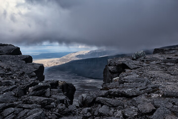mountains rocks stones fog landscape, background minimalism