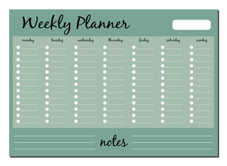 Diary page, weekly planner. Vector design for a daily planner, to-do list for the week.