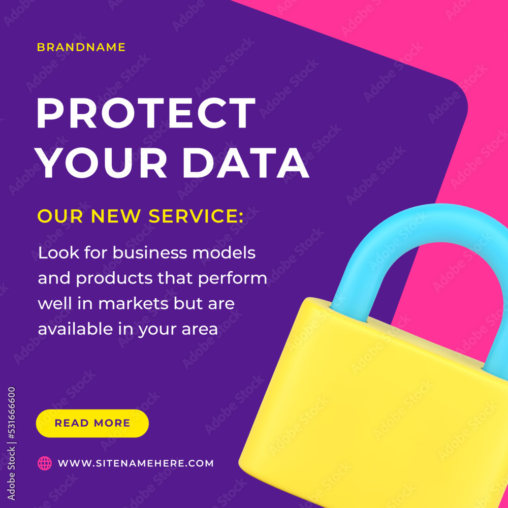 Poster protect your data cyberspace lock security password access social media post 3d icon vector