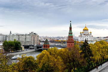 Panoramic view of Moscow city center, Russia. View from Kremlin fortress wall
